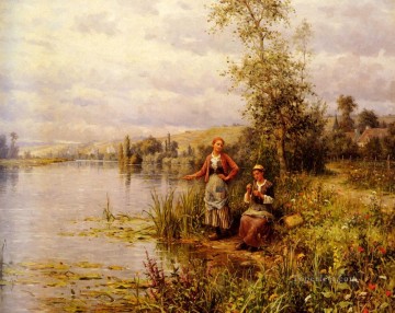 夏の午後に釣りをした後のアストンカントリーの女性 ダニエル・リッジウェイ・ナイト Oil Paintings